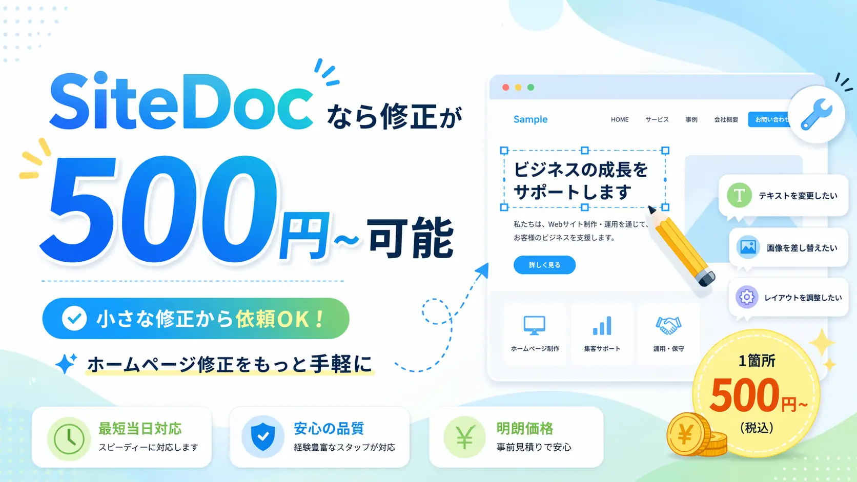 siteDocなら500円から修正可能