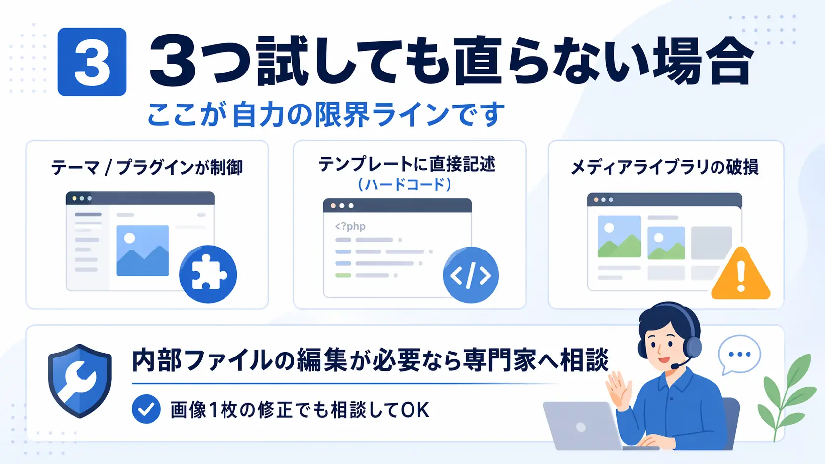 3つ試しても直らない場合