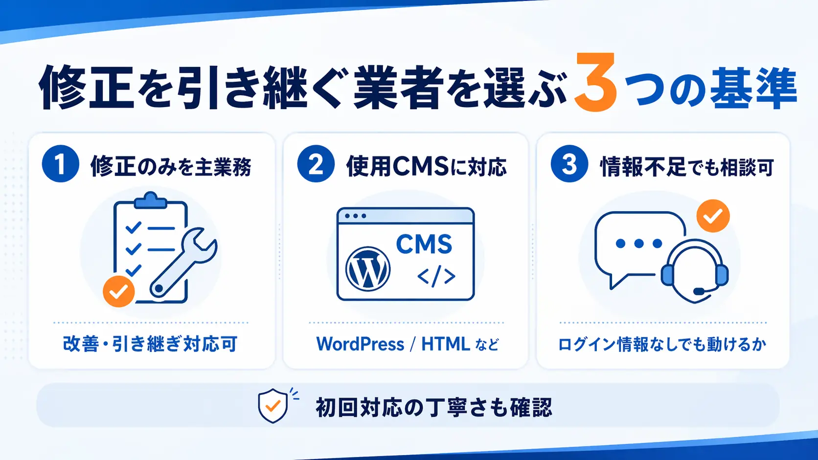 修正を引き継ぐ業者の基準